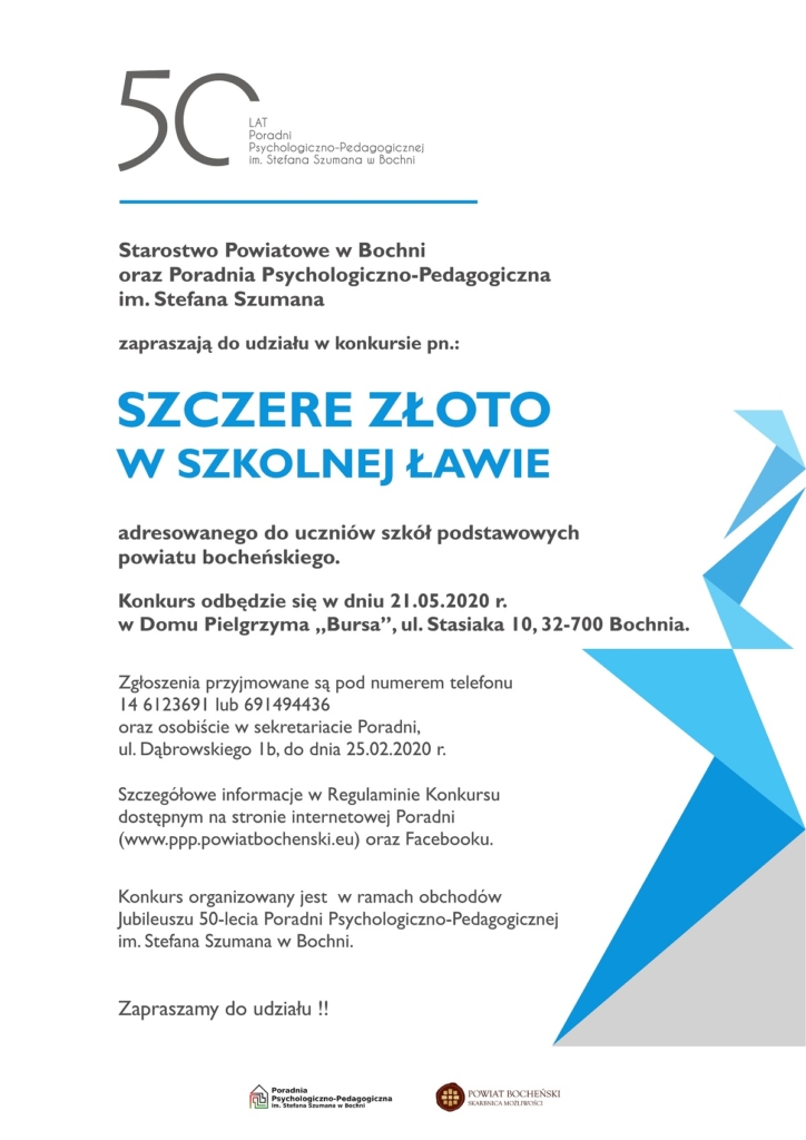 Plakat informujący o konkursie pod nazwą szczere złoto w szkolnej ławie